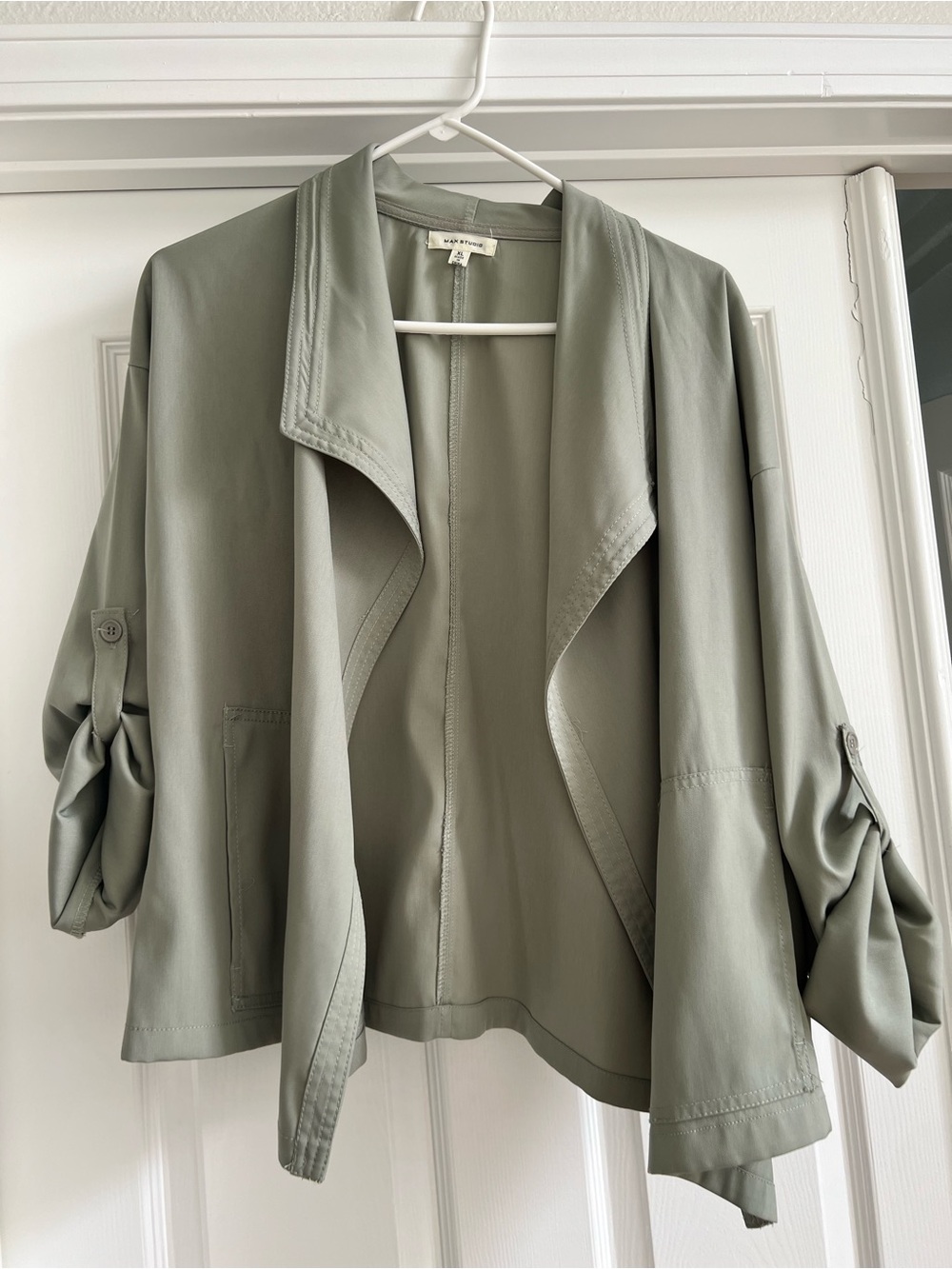 Max Studio Sage Green Open-Front Draped Jacket